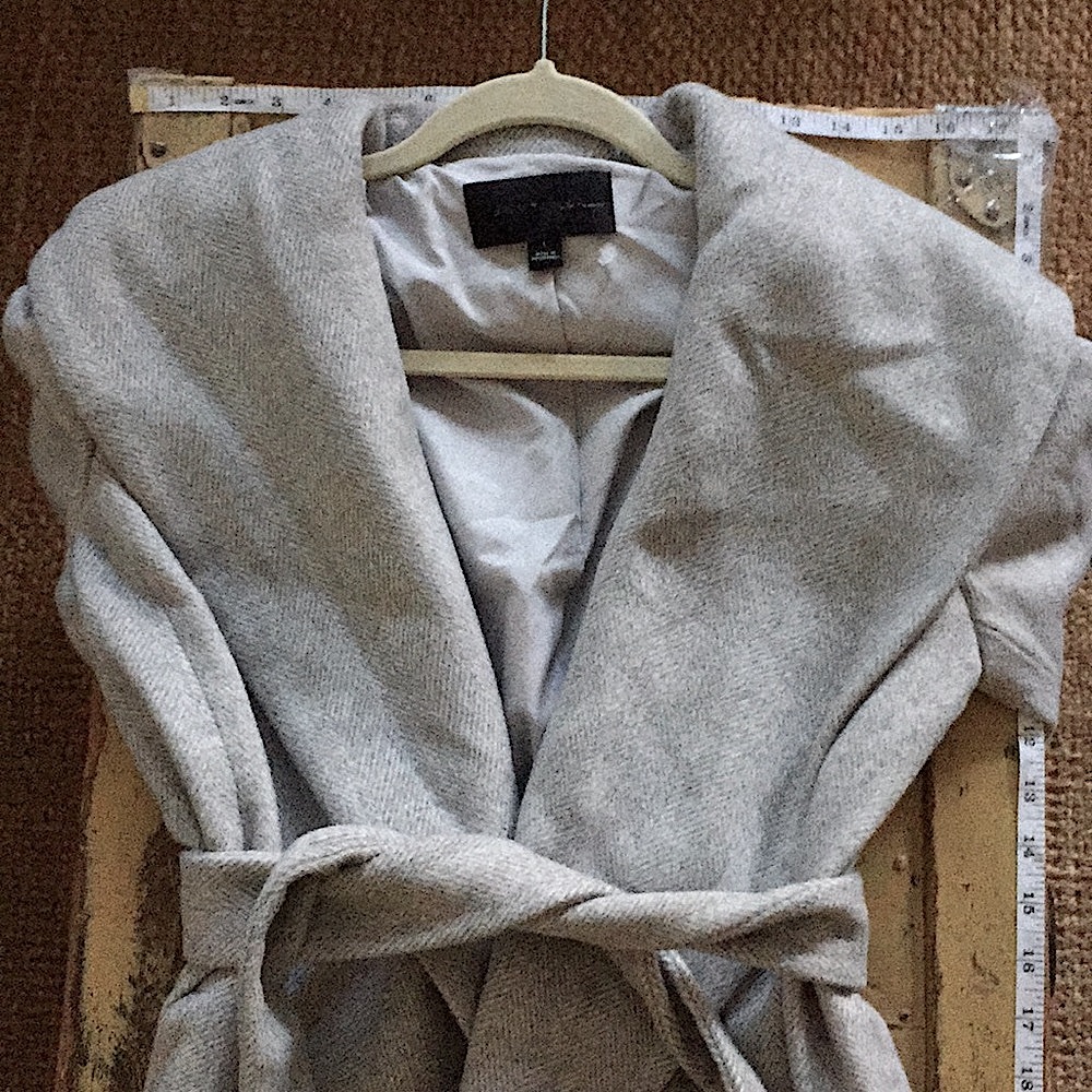NWOT ANN TAYLOR HERRINGBONE SHAWL COLLAR TIE WAIST WRAP COAT S - Picture 4 of 16